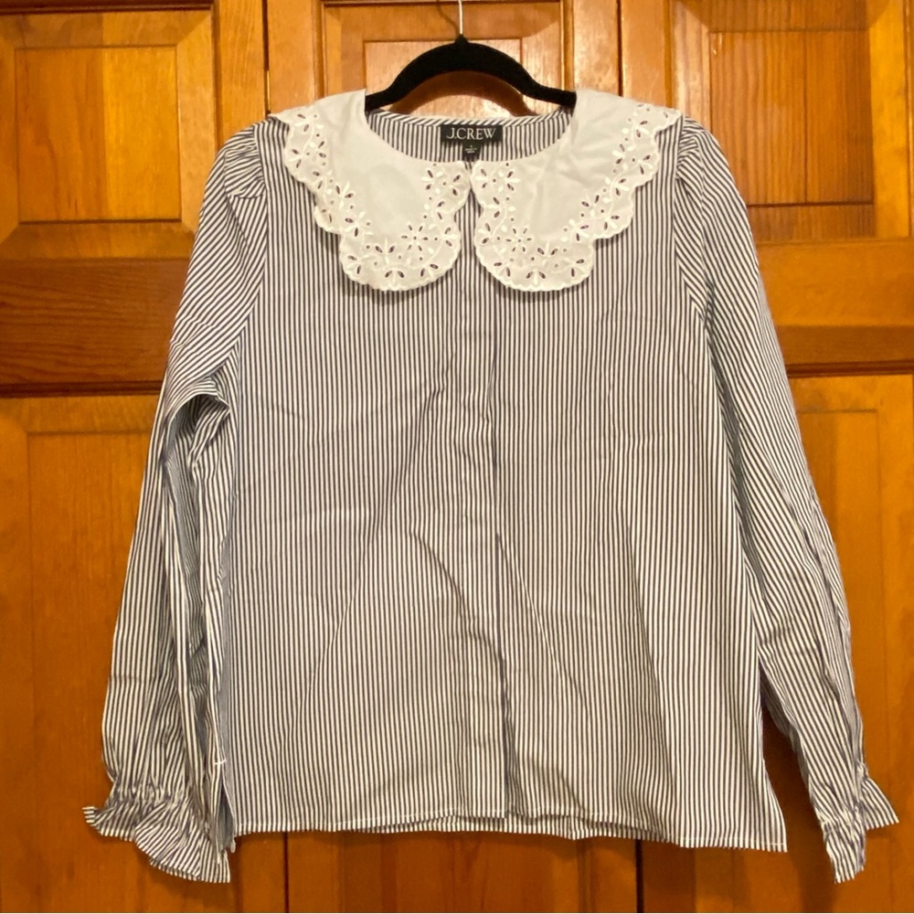 NWT J Crew Striped Blouse Eyelet Collar - Size S